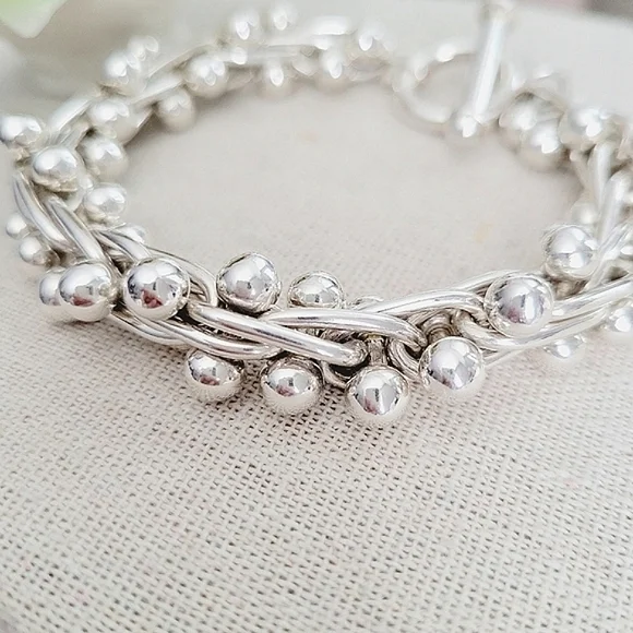 VINTAGE RARE Silpada DNA Mexico Ball Link Sterling Silver Toggle Bracelet - Picture 2 of 5